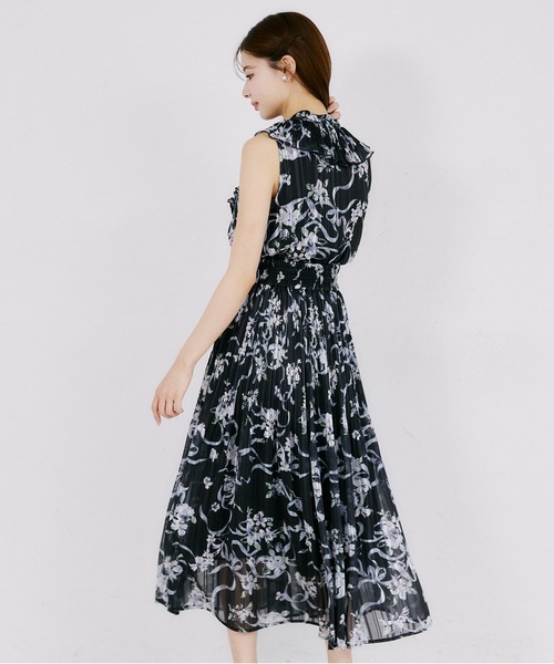 tocco closet（トッコ　クローゼット）の「ラメドビーストライプ×リボンフラワープリントプリーツスカート（スカート・レディース・オフホワイト/ブラウン/ブラック・M）」の21枚目の写真