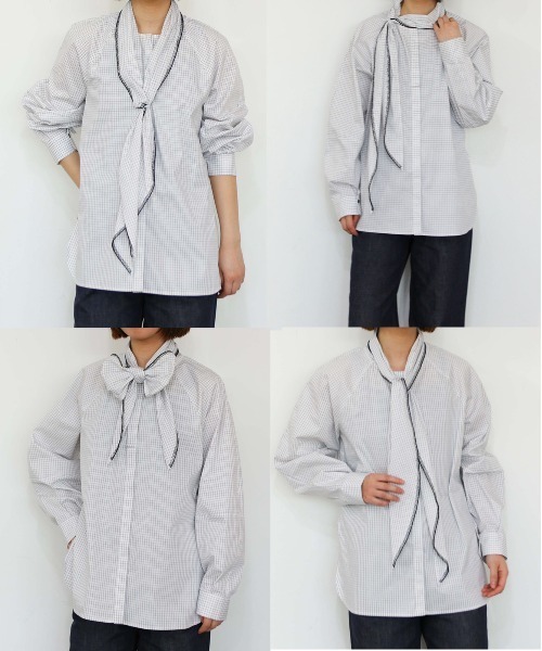 Marilyn Moon(マリリンムーン)の「modern tie raglan blouse(シャツ/ブラウス・レディース・ホワイト/ホワイト×ブラック/ネイビー/ブラック・FREE)」の8枚目の写真