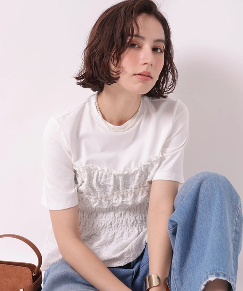 Arpege story（アルページュストーリー）の「ジャガードビスチェドッキングＴシャツ（Tシャツ/カットソー・レディース・ブラック/ホワイト・2）」の7枚目の写真