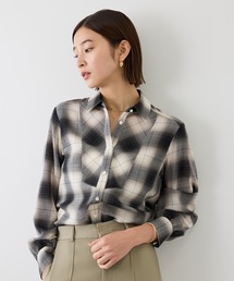 【J'aDoRe・一部店舗限定サイズ】ボウタイ付きシアーチェックシャツブラウス(取り外し可能 )/イージーケア