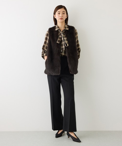 ROPE'(ロペ)の「【J'aDoRe・一部店舗限定サイズ】ボウタイ付きシアーチェックシャツブラウス(取り外し可能 )/イージーケア(シャツ/ブラウス・レディース・ブラウン系その他2/グレー・38)」の7枚目の写真
