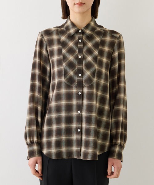 ROPE'(ロペ)の「【J'aDoRe・一部店舗限定サイズ】ボウタイ付きシアーチェックシャツブラウス(取り外し可能 )/イージーケア(シャツ/ブラウス・レディース・ブラウン系その他2/グレー・38)」の15枚目の写真