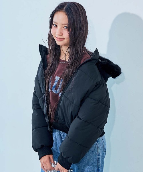 chum】ふわふわファー付き ボリューム 中綿ジャケット（ダウン