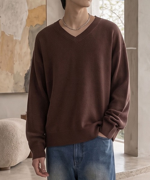 CIYOT(シヨウト)の「【CIYOT】スウェットライク Vネック ショート丈ニット(ニット/セーター・メンズ・ブラック/ダークグレー/ダークグリーン/グレイッシュベージュ/レッド/ダークブラウン/ライトグレー・M/L/S)」の22枚目の写真