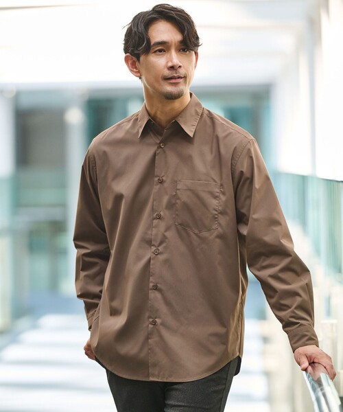 green label relaxing(グリーンレーベルリラクシング)の「【WEB限定】JUST fit コットンライク リラックス シルエット 長袖 シャツ(シャツ/ブラウス・メンズ・ブラウン系/コバルトブルー・M/XL/L/S)」の1枚目の写真
