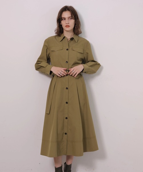 CADUNE(カデュネ)の「ミリタリーシャツワンピース(ワンピース・レディース・ブラック/カーキ・38/36)」の1枚目の写真