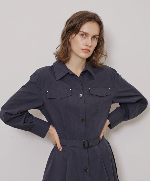 CADUNE(カデュネ)の「ミリタリーシャツワンピース(ワンピース・レディース・ブラック/カーキ・38/36)」の9枚目の写真
