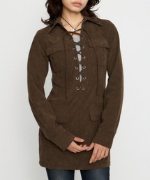LACE UP CORDUROY ミニワンピース