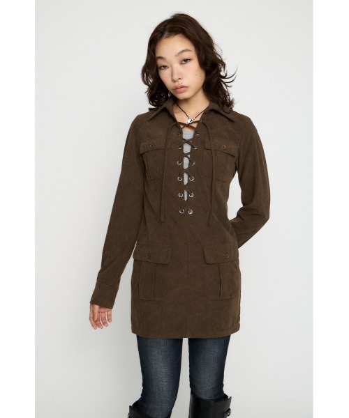 LAGUA GEM(ラグアジェム)の「LACE UP CORDUROY ミニワンピース(ワンピース・レディース・ブラック/ブラウン・SMALL/MEDIUM)」の7枚目の写真