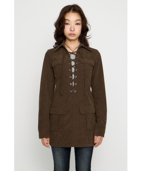 LAGUA GEM(ラグアジェム)の「LACE UP CORDUROY ミニワンピース(ワンピース・レディース・ブラック/ブラウン・SMALL/MEDIUM)」の9枚目の写真