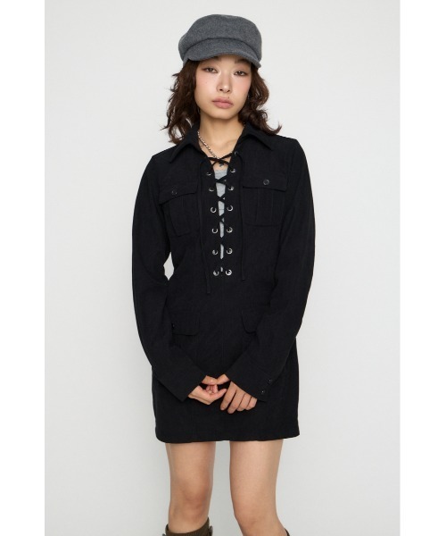 LAGUA GEM(ラグアジェム)の「LACE UP CORDUROY ミニワンピース(ワンピース・レディース・ブラック/ブラウン・SMALL/MEDIUM)」の3枚目の写真