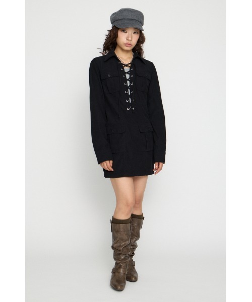 LAGUA GEM(ラグアジェム)の「LACE UP CORDUROY ミニワンピース(ワンピース・レディース・ブラック/ブラウン・SMALL/MEDIUM)」の5枚目の写真