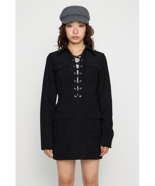 LAGUA GEM(ラグアジェム)の「LACE UP CORDUROY ミニワンピース(ワンピース・レディース・ブラック/ブラウン・SMALL/MEDIUM)」の16枚目の写真