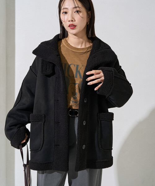FREAK'S STORE(フリークスストア)の「限定展開 ムートン スタンドカラー コート(ムートンコート・レディース・ブラック/ベージュ/キャメル/チャコール・フリ-)」の17枚目の写真