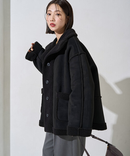 FREAK'S STORE(フリークスストア)の「限定展開 ムートン スタンドカラー コート(ムートンコート・レディース・ブラック/ベージュ/キャメル/チャコール・フリ-)」の18枚目の写真