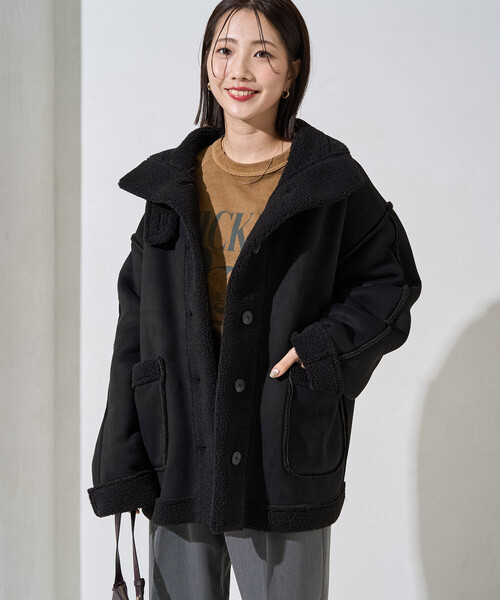 FREAK'S STORE(フリークスストア)の「限定展開 ムートン スタンドカラー コート(ムートンコート・レディース・ブラック/ベージュ/キャメル/チャコール・フリ-)」の20枚目の写真