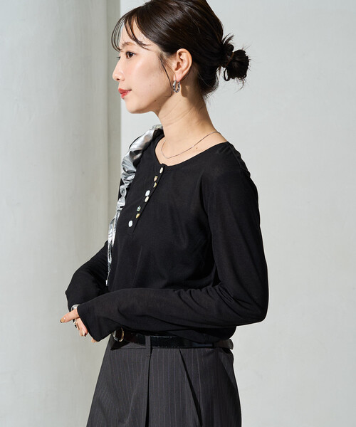 FREAK'S STORE（フリークスストア）の「限定展開　アソート ボタン ヘンリー トップス（Tシャツ/カットソー・レディース・ベージュ/ナチュラル/モカ/ブラック・ﾌﾘ-）」の18枚目の写真