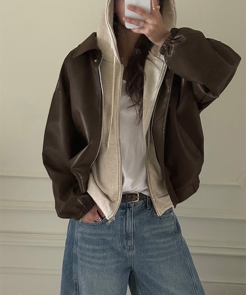 Doula Doula(ドゥーラドゥーラ)の「PUレザージップアップブルゾン(ライダースジャケット・レディース・ブラック/ブラウン・FREE)」の5枚目の写真