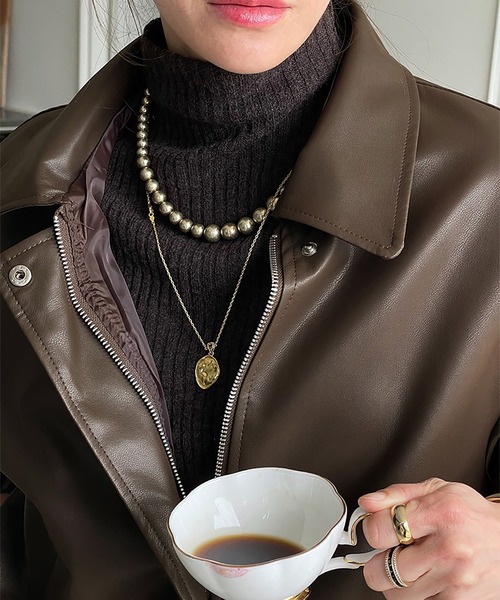Doula Doula(ドゥーラドゥーラ)の「PUレザージップアップブルゾン(ライダースジャケット・レディース・ブラック/ブラウン・FREE)」の14枚目の写真