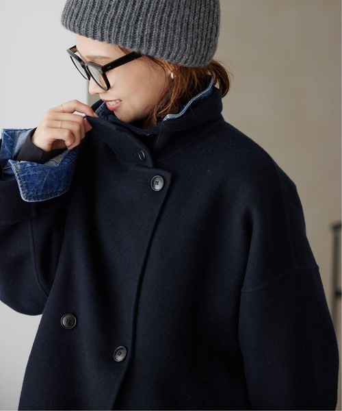 SLOBE IENA(スローブイエナ)の「《WEB限定/追加2》souple woolダブルフェイススタンドコート(その他アウター・レディース・カーキ/ネイビー・FREE)」の2枚目の写真