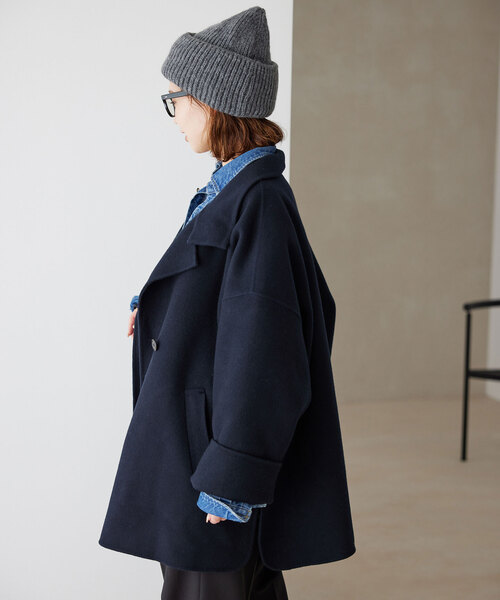 SLOBE IENA(スローブイエナ)の「《WEB限定/追加2》souple woolダブルフェイススタンドコート(その他アウター・レディース・カーキ/ネイビー・FREE)」の10枚目の写真