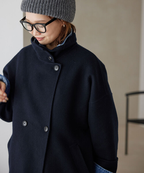 SLOBE IENA(スローブイエナ)の「《WEB限定/追加2》souple woolダブルフェイススタンドコート(その他アウター・レディース・カーキ/ネイビー・FREE)」の13枚目の写真