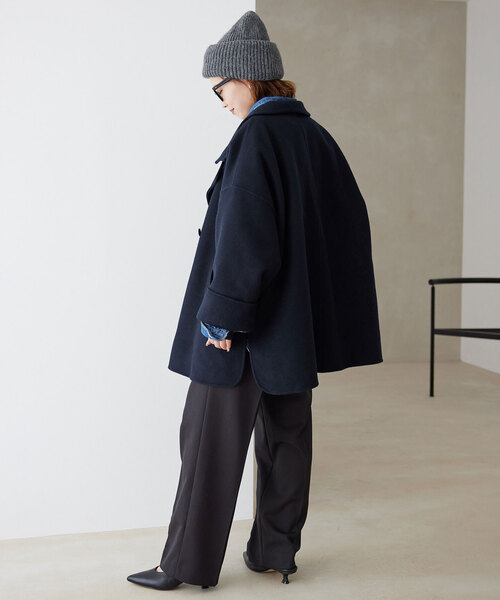 SLOBE IENA(スローブイエナ)の「《WEB限定/追加2》souple woolダブルフェイススタンドコート(その他アウター・レディース・カーキ/ネイビー・FREE)」の15枚目の写真