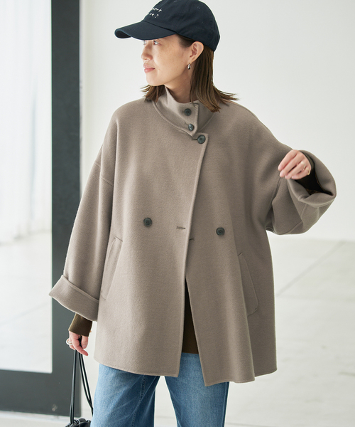 SLOBE IENA(スローブイエナ)の「《WEB限定/追加2》souple woolダブルフェイススタンドコート(その他アウター・レディース・カーキ/ネイビー・FREE)」の18枚目の写真