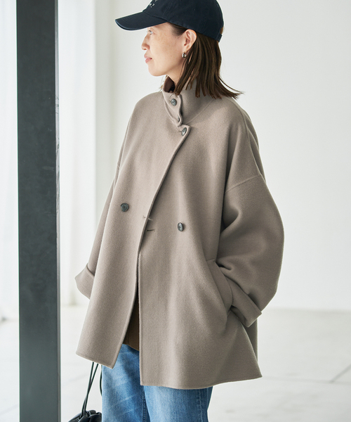 SLOBE IENA(スローブイエナ)の「《WEB限定/追加2》souple woolダブルフェイススタンドコート(その他アウター・レディース・カーキ/ネイビー・FREE)」の19枚目の写真