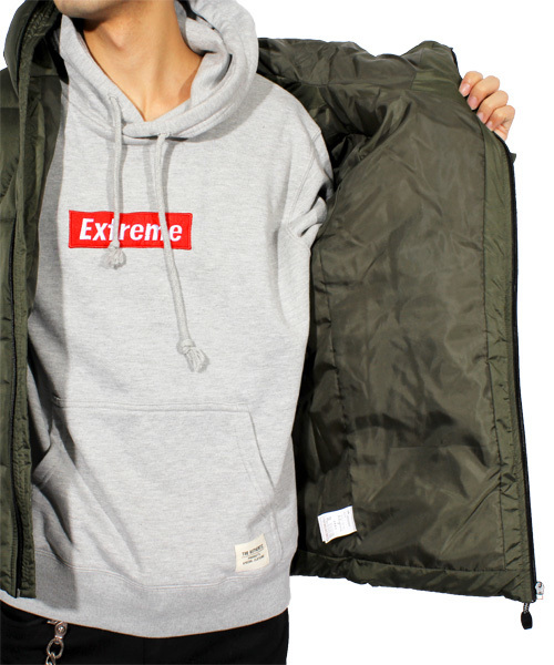 ８(eight)（エイト）の「中綿 ジャケット フード付き ナイロン ブルゾン アウトドア（ダウンジャケット/コート・メンズ・ブラック/カーキ/ネイビー・MEDIUM/LARGE/X-LARGE）」の9枚目の写真