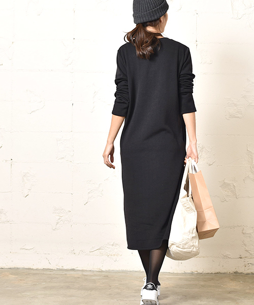 coca（coca）（コカ）の「裏起毛Iラインロングワンピース（ワンピース・レディース・ブラック/チャコール・ONE SIZE）」の6枚目の写真