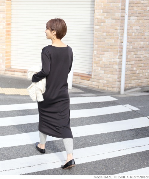 coca（coca）（コカ）の「裏起毛Iラインロングワンピース（ワンピース・レディース・ブラック/チャコール・ONE SIZE）」の22枚目の写真