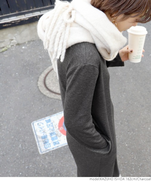coca（coca）（コカ）の「裏起毛Iラインロングワンピース（ワンピース・レディース・ブラック/チャコール・ONE SIZE）」の20枚目の写真