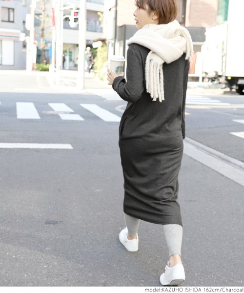 coca（coca）（コカ）の「裏起毛Iラインロングワンピース（ワンピース・レディース・ブラック/チャコール・ONE SIZE）」の19枚目の写真