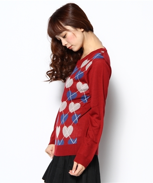美品】Bye Bye ハート アーガイル ロングニット☆38
