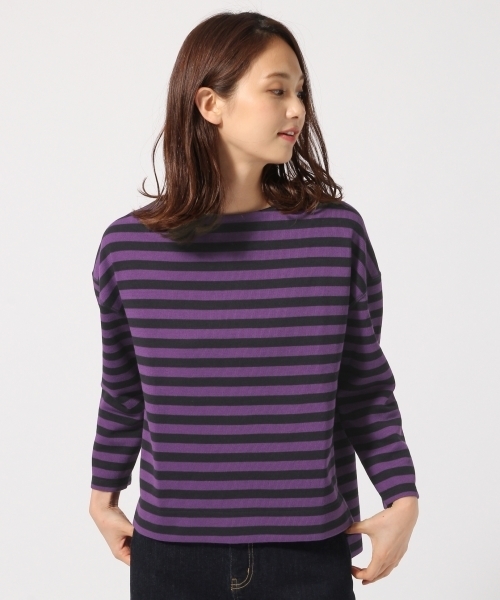 GLOBAL WORK（グローバルワーク）の「ボーダーワイドプルオーバー/763632（Tシャツ/カットソー・レディース・パープル/ホワイト/ピンク/ベージュ系その他/グリーン・LARGE/MEDIUM）」の5枚目の写真