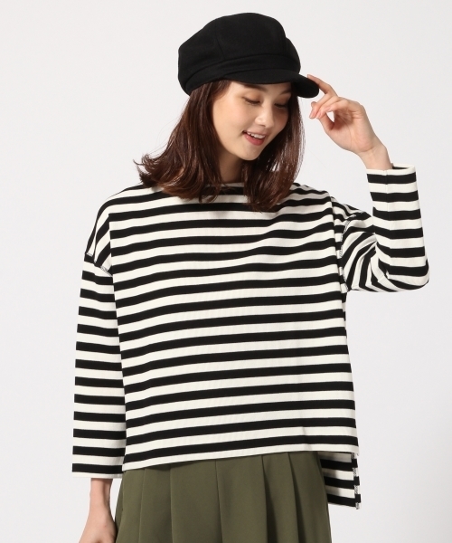 GLOBAL WORK（グローバルワーク）の「ボーダーワイドプルオーバー/763632（Tシャツ/カットソー・レディース・パープル/ホワイト/ピンク/ベージュ系その他/グリーン・LARGE/MEDIUM）」の2枚目の写真