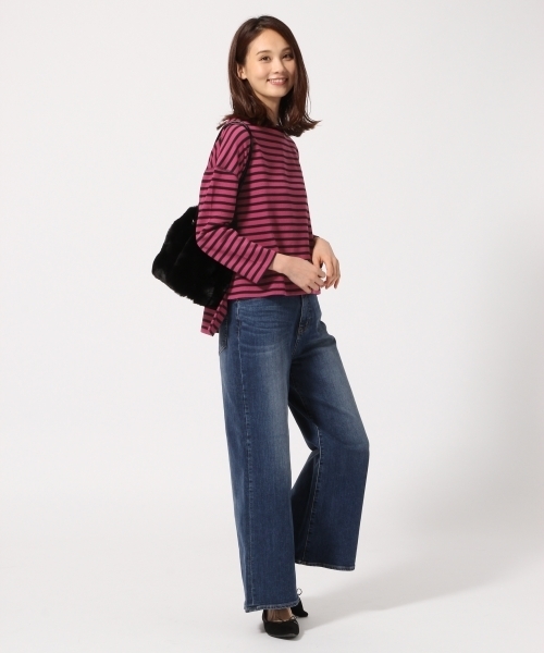 GLOBAL WORK（グローバルワーク）の「ボーダーワイドプルオーバー/763632（Tシャツ/カットソー・レディース・パープル/ホワイト/ピンク/ベージュ系その他/グリーン・LARGE/MEDIUM）」の9枚目の写真