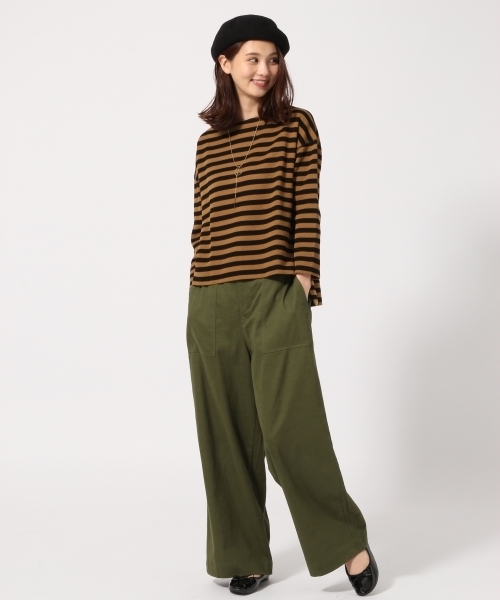 GLOBAL WORK（グローバルワーク）の「ボーダーワイドプルオーバー/763632（Tシャツ/カットソー・レディース・パープル/ホワイト/ピンク/ベージュ系その他/グリーン・LARGE/MEDIUM）」の10枚目の写真