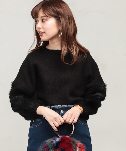 natural couture（ナチュラルクチュール）の「ふわふわ袖シャギーニット（ニット/セーター・レディース・アイボリー/ブラック/ベージュ/ブルー/パープル系その他・FREE）」の3枚目の写真