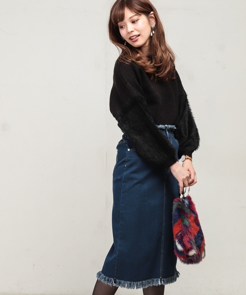 natural couture（ナチュラルクチュール）の「ふわふわ袖シャギーニット（ニット/セーター・レディース・アイボリー/ブラック/ベージュ/ブルー/パープル系その他・FREE）」の6枚目の写真