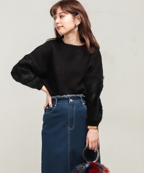 natural couture（ナチュラルクチュール）の「ふわふわ袖シャギーニット（ニット/セーター・レディース・アイボリー/ブラック/ベージュ/ブルー/パープル系その他・FREE）」の12枚目の写真