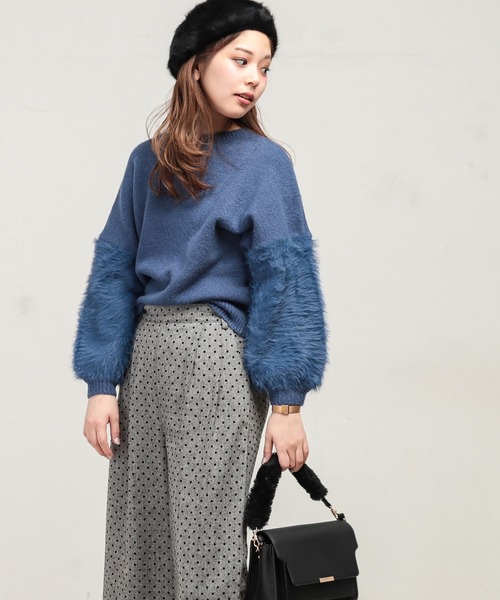 natural couture（ナチュラルクチュール）の「ふわふわ袖シャギーニット（ニット/セーター・レディース・アイボリー/ブラック/ベージュ/ブルー/パープル系その他・FREE）」の7枚目の写真