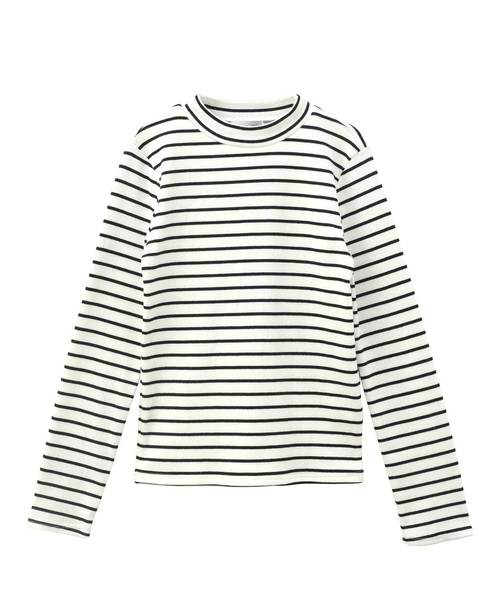 Luz Llena(ラズレナ)の「テレコリブハイネックトップス(Tシャツ/カットソー・レディース・ブラック/オフホワイト/ボルドー/ホワイト×ブラック・MEDIUM)」の6枚目の写真