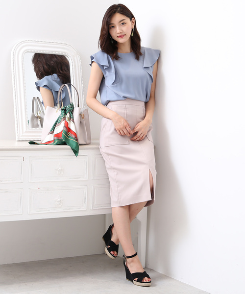 N.（N. Natural Beauty Basic）（エヌエヌナチュラルビューティーベーシック）の「【steady. 8月号掲載】フロントスリットスカート（スカート・レディース・ブラウン/ピンク/グレー・MEDIUM）」の8枚目の写真