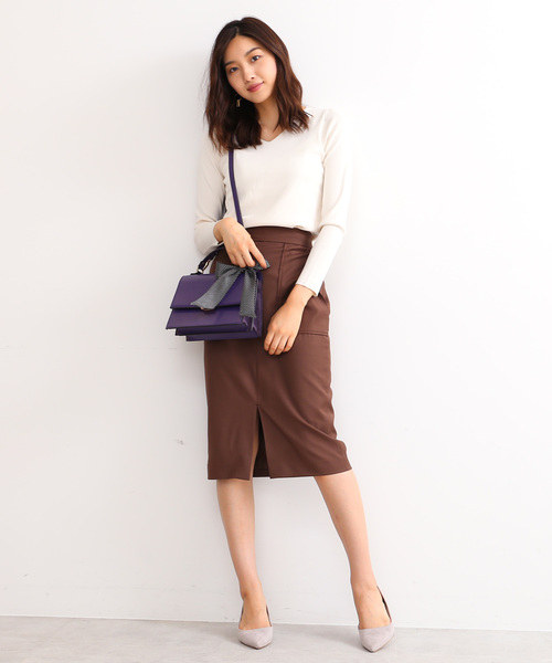 N.（N. Natural Beauty Basic）（エヌエヌナチュラルビューティーベーシック）の「【steady. 8月号掲載】フロントスリットスカート（スカート・レディース・ブラウン/ピンク/グレー・MEDIUM）」の13枚目の写真