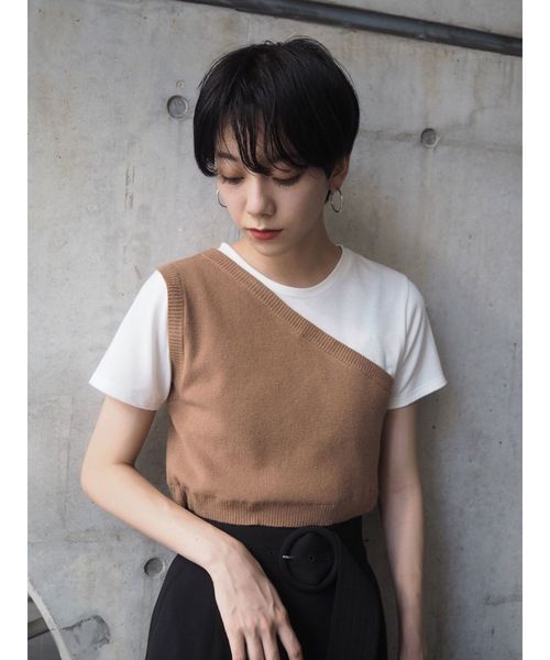 MURUA(ムルーア)の「ワンショルドッキングT(Tシャツ/カットソー・レディース・ダークグリーン/ブラック/キャメル・FREE)」の3枚目の写真