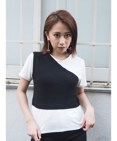 MURUA(ムルーア)の「ワンショルドッキングT(Tシャツ/カットソー・レディース・ダークグリーン/ブラック/キャメル・FREE)」の2枚目の写真