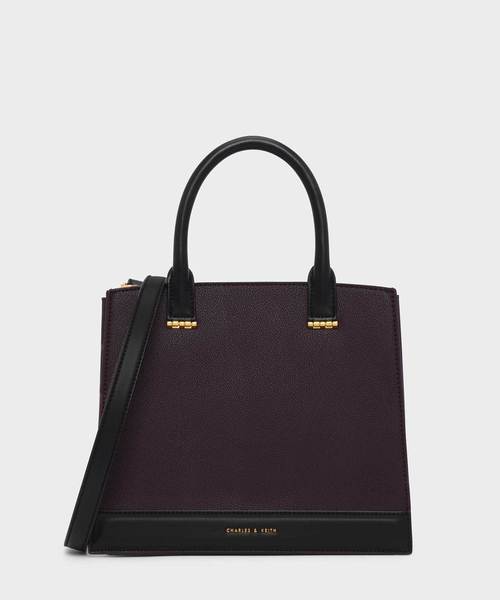 CHARLES & KEITH(チャールズ & キース)の「トップハンドルコントラストバッグ / TOP HANDLE CONTRAST BAG(トートバッグ・レディース・ダークグリーン/マスタード/ピンク系その他/プラム/グレー系その他2・L)」の4枚目の写真