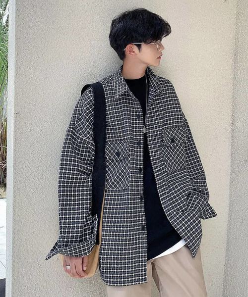 neos（ネオス）の「【neos -addictive design-】タータン ガンクラブ チェック CPO ビッグシルエット シャツジャケット（ブルゾン・メンズ・ブラック/ブラウン/グレー・MEDIUM/LARGE/X-LARGE）」の2枚目の写真